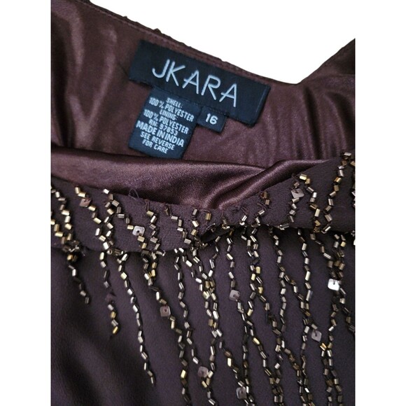 Jkara Vintage Y2K Brown Sequined Fairy Whimsygoth Midi Dress Size 16 Asymmetric - Picture 5 of 8